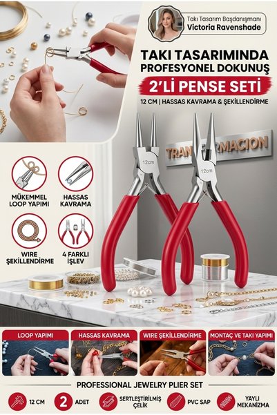 Transformacion Profesyonel 2'li Takı Pense Seti 12 cm Takı Yapımı İçin Mini P...