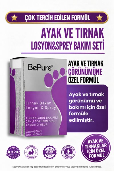 Bepure Ayak Ve Tırnak Spreyi ve Kremi Bakım Seti, Kalınlaşmış, Sararmış Tırna...