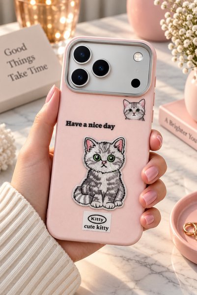 QUSCHU iPhone 17 Pro Max / 18 Pro Max Compatible Kawaii Embroidered Cute Kitt...