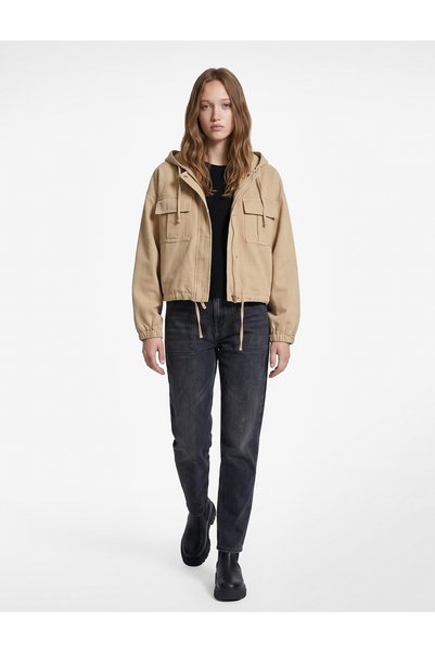 Koton Pocketed, Drawstring Waist, Cotton Gabardine, Zippered, Hooded, Seasona...