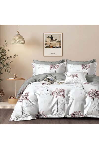 Ralex Lenjerie pat dublu 6 piese Percale Bumbac 100%, Moderna Roz, Pucioasa
