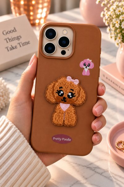 QUSCHU iPhone 16 Pro Max Compatible Kawaii Embroidered Cute Poodle Figured Si...