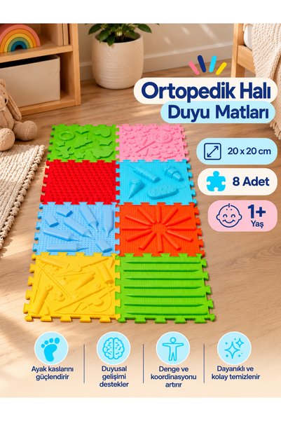 Ortohalı 8 Modüllü Ortopedik Halı Çocuk Duyu Matları Puzzle Çocuk Masaj Halıl...