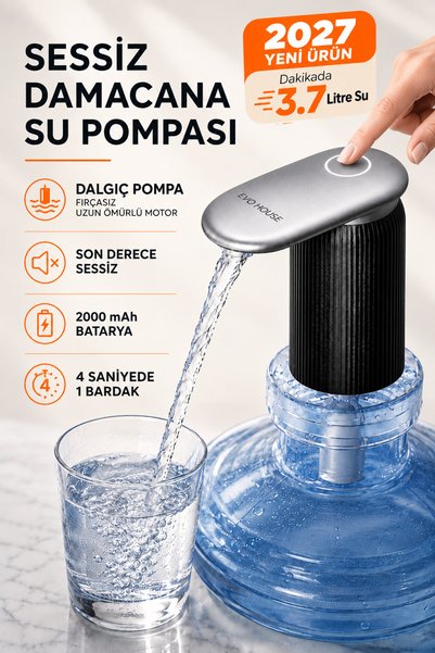 Evo House Ultra Sessiz Şarjlı Otomatik Damacana Su Pompası Yüksek Hızlı Akış ...