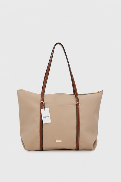 Genel Markalar Vicenza Paraşüt Kumaş Şeritli Shopper Çanta Taba