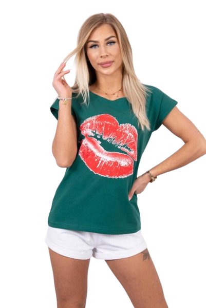 Kesi Bluză verde cu imprimeu pe buze