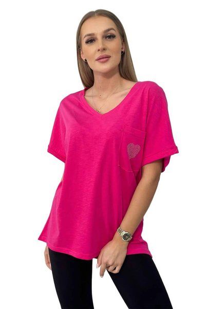Kesi Bluză din bumbac cu buzunar, fucsia