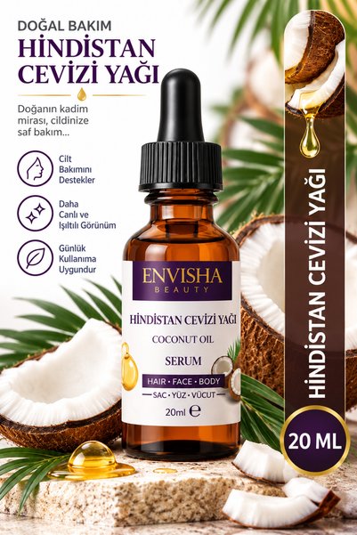 Envisha Beauty Hindistan Cevizi Yağı %100 Doğal Bitkisel Yağ Coconut Oil 20 ML