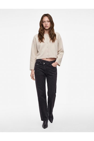 Koton Crew Neck Long Sleeve Buttoned Basic Knitwear Cardigan