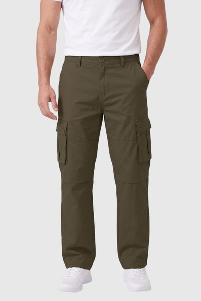 DeepSEA Erkek Relaxed Fit Bol Kesim Likralı Haki Outdoor Kargo Pantolon – Çok Cepli Geniş Paça 1705421