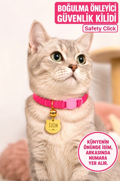 CARAMELOS İSİMLİ KEDİ TASMASI KEDİ İSİMLİK KİŞİYE ÖZEL-GÜVENLİK KİLİTLİ- EKO ...