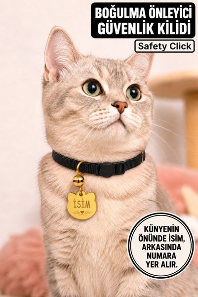 CARAMELOS İSİMLİ KEDİ TASMASI KEDİ İSİMLİK KİŞİYE ÖZEL-GÜVENLİK KİLİTLİ- EKO ...