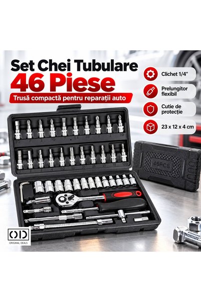 ORIGINAL DEALS Set de scule cu clichet și chei tubulare de 1/4 inch, 46 de pi...