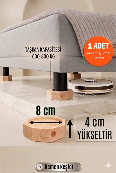 iDekor Robot Süpürge İçin Doğal Ahşap Baza Yükseltici” 4 cm Yükseltme, Çap 8 ...