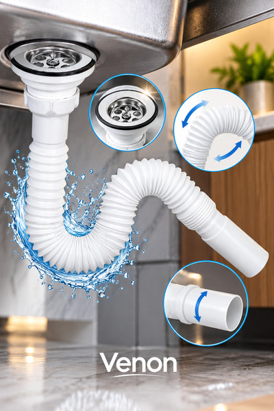 VENON Körüklü Lavabo Hortumu ❤️ AÇIK HALİ 77 CM ❤️ Lavabo Gider Borusu ❤️ Kok...