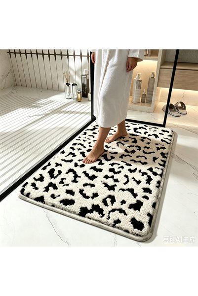 Generic Brand 1PC Leopard Print Sherpa Jacquard 60X90CM Bathroom Mat, Non‑Sli...