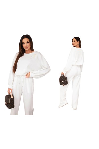 Kesi Set trening ecru pentru femei din viscoză unt - hanorac și pantaloni