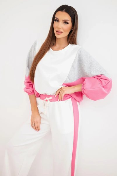 Kesi Set de damă cu unt, bluză lejeră și pantaloni cu croi larg, roz
