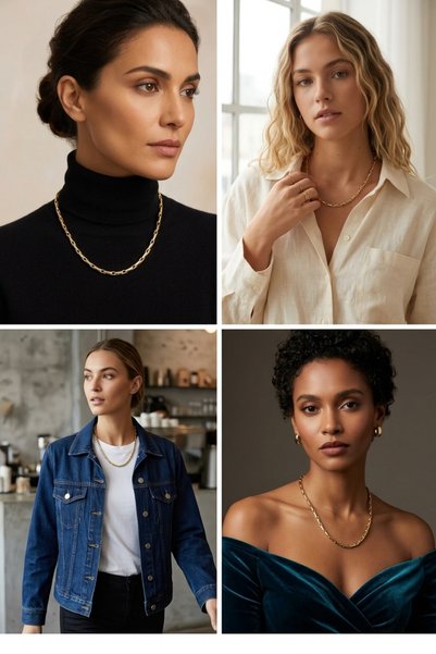 Genel Markalar Altın Kaplama Klasik Boru Bakla İtalyan Model Unisex Zincir Kolye