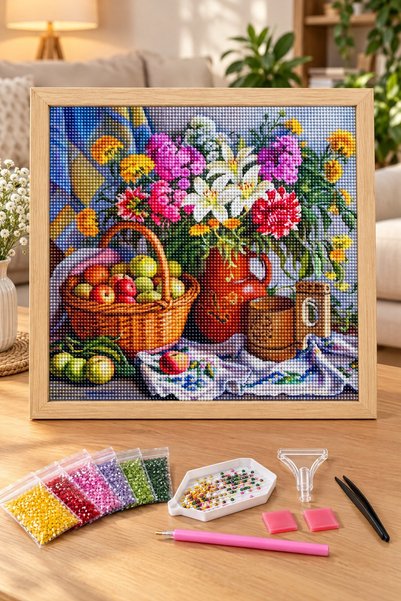 LİVA CRAFT Art & Craft Diamond Painting Puzzle Kit, Fruit Basket and Flowers ...
