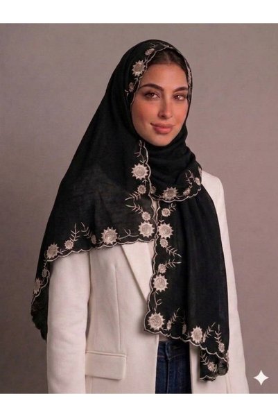 Veil Designer VBoho Wreath طرحه اسود بتطريز وررد الون البيج الذهبي طبقتين قما...