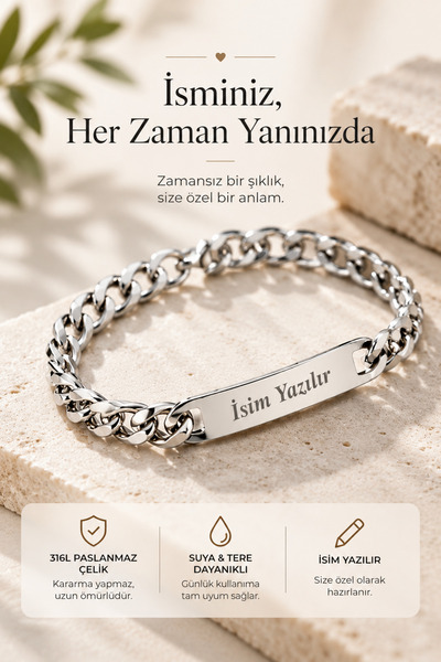 hot flowers Unisex isim tarih yazı yazılabilir bileklik çelik kararmaz