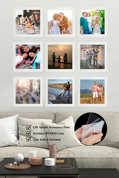 Batu Art Home 20x20cm 9 Adet Kare Anı Köşesi Resim Fotoğraf Çerçeve Seti Koru...