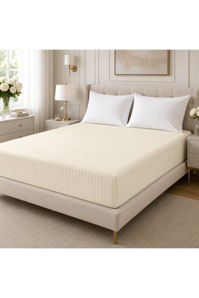 Kotonia Home Cuvertură de pat elastică, 100% bumbac, satin damasc, dungi mări...