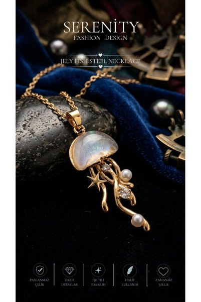 Serenity Opal Zirkon Taşlı Deniz Anası Figür Çelik Kolye2