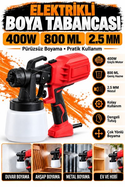 Trendhane Elektrikli Boya Tabancası 400W 800 ml Hazneli 2,5 mm Nozullu Ahşap ...