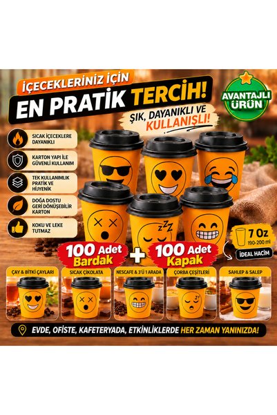 maycup 7 Oz Karton Bardak 100 Adet Mavi Dama Desen+ 100 Adet Bardak Kapağı