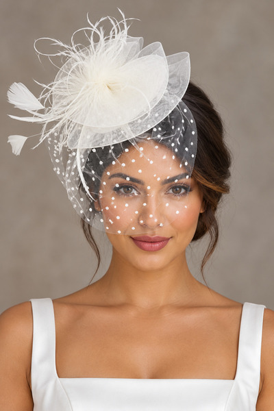 atolyekbk White Polka Dot Bridal Cap Wedding Hat Voilet