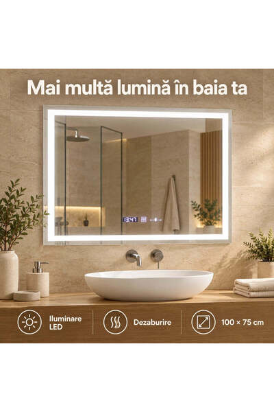 OEM LED Mirror Rectangular, 100x75cm, Verite MotionGlow Marcello, Defogging S...