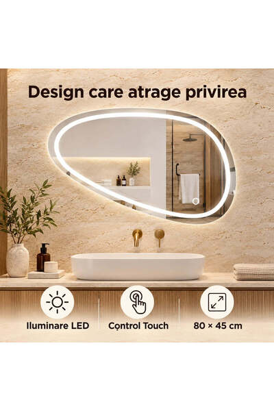 OEM Oglinda LED , 80x45cm, Disegno Touch Marcello, Sistem Dezaburire, Dimabila