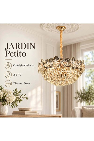 OEM Candelabru Cristal JARDIN Petito 3xG9, Diametru 30cm, Inaltime 25cm, Auri...