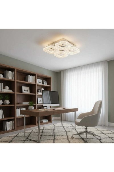 OEM Lustra LED RENATO Nobile cu telecomanda si cristal, 54W, 4 Patrate, Lumin...