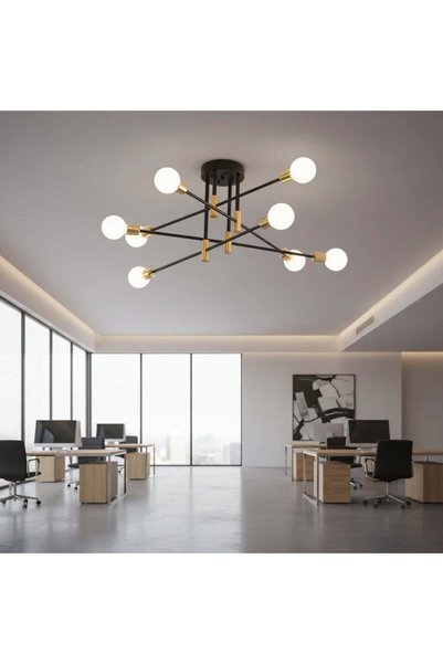 OEM Lustra Modernist Hexa 8 Duo, 8x E27, Μαύρο και Χρυσό, Μοντέρνο Σχέδιο