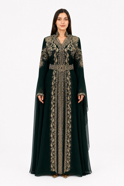 MOHAMED ZAHABI Women's Long Caftan with Shiny Stones and Embroidery Work Mode...