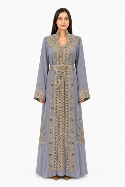 MOHAMED ZAHABI Ladies Long Caftan with Embroidery and Shiny Stone Work Latest...