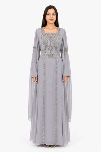 MOHAMED ZAHABI Women's Long Caftan with Shiny Stones and Extended Sleeves Abo...