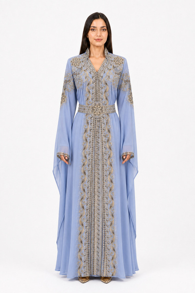MOHAMED ZAHABI Women's Long Caftan with Shiny Stones and Embroidery Work Mode...