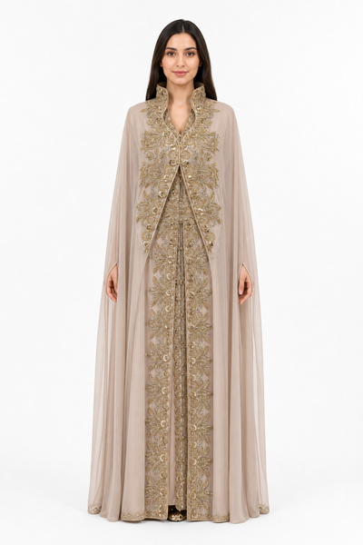MOHAMED ZAHABI Women's Long Caftan with Hand Embellishments and Open Book Sty...