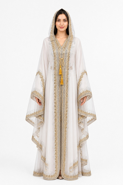 MOHAMED ZAHABI Women's Long Caftan with Shiny Stones and Chiffon Two Piece Ca...
