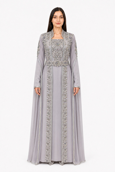 MOHAMED ZAHABI Women's Long Caftan with Hand Embellishments and Extended Slee...