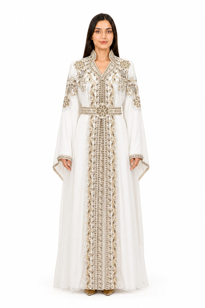 MOHAMED ZAHABI Women's Long Caftan with Shiny Stones and Embroidery Work Mode...