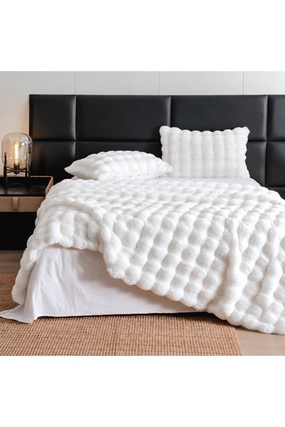 OEM Lenjerie de pat din blană artificială de iepure, 6 piese, alb, SPF41
