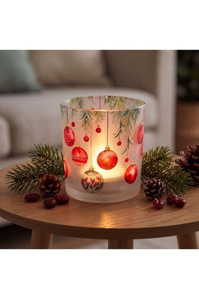 Alista Home Коледен стъклен свещник за чаена свещ, 8 x 7 см, 2 дизайна