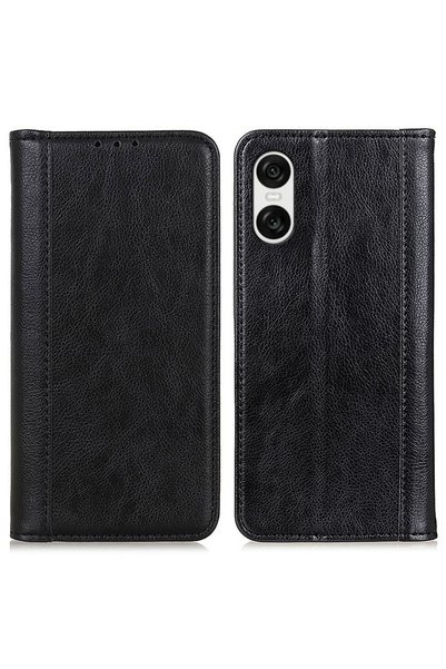 XGSM Husă tip carte pentru Sony Xperia 10 VI, Piele despicată, Negru