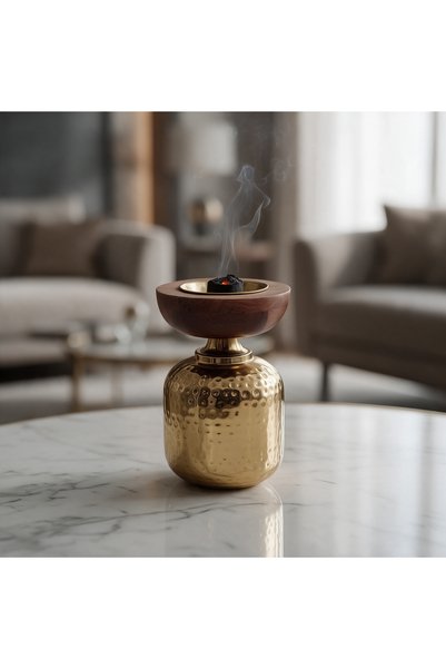 Generic Brand مبخره حديد ذهبى مع خشب هندى