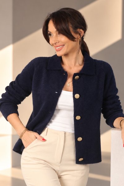 By Saygı Women's Large Gold Buttoned Plush Textured Soft Cardigan